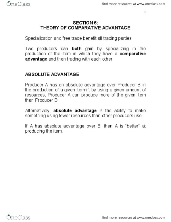 ECON 0110 Lecture Notes - Lecture 6: Comparative Advantage, Absolute Advantage, Opportunity Cost thumbnail