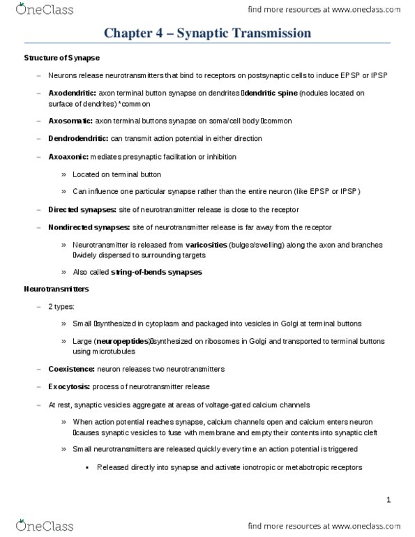 PSYCO275 Chapter Notes - Chapter 4: Botulinum Toxin, Anandamide, Autonomic Nervous System thumbnail