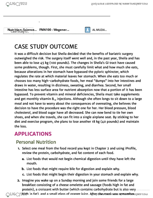 FNN 100 Chapter Notes - Chapter Chp 3 - case study outcomes: Circulatory System, Feeding Tube, Parenteral Nutrition thumbnail