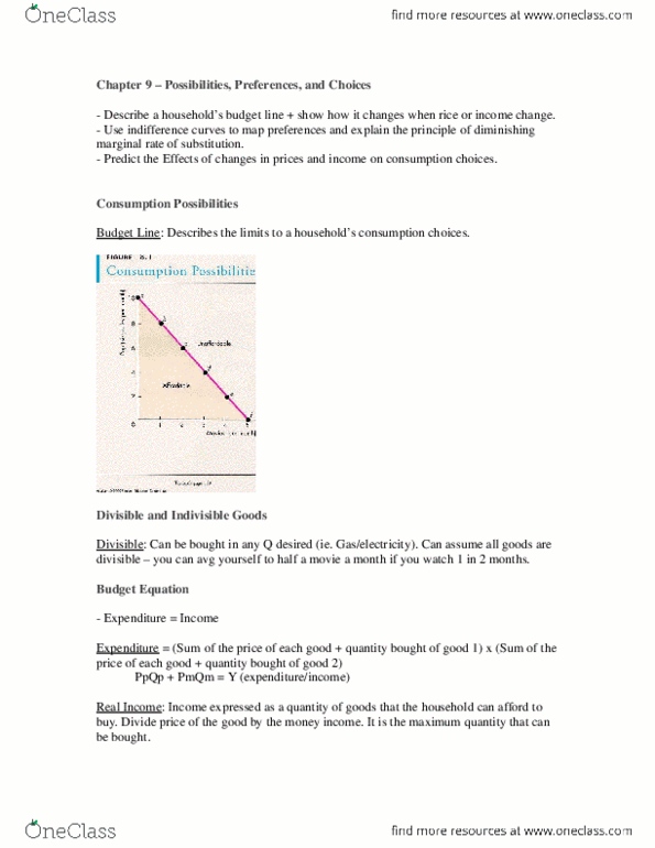 Economics 1021A/B Chapter Notes - Chapter 9: Complementary Good, Indifference Curve thumbnail