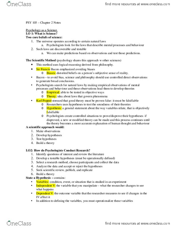 PSY 105 Lecture Notes - Lecture 2: Ehow, Sampling Bias, Research thumbnail