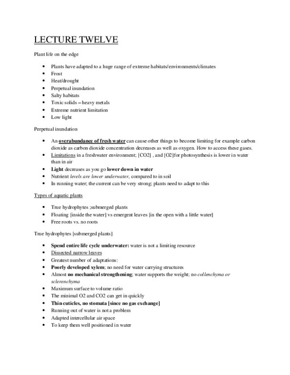 BIOA01H3 Lecture Notes - Lecture 12: Utricularia, Victoria Amazonica, Vallisneria thumbnail