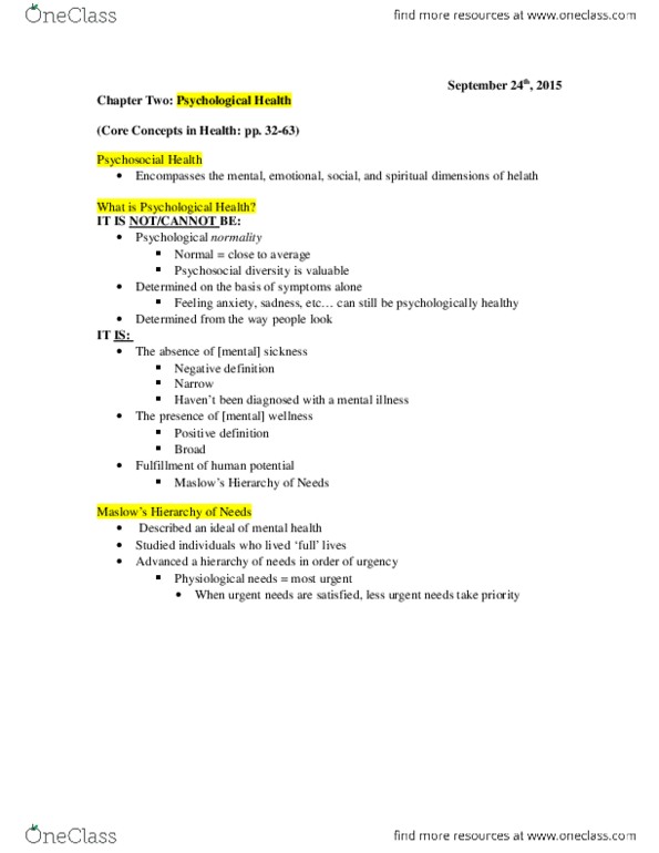 Health Sciences 1001A/B Lecture Notes - Lecture 2: Anxiety Disorder thumbnail