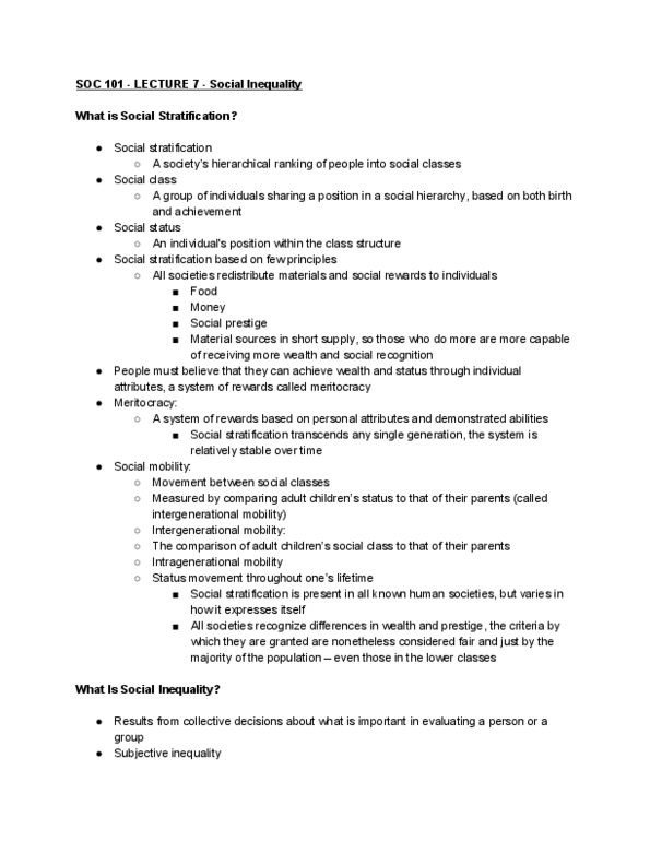 SOC101 Lecture Notes - Lecture 7: Class Conflict, Socioeconomic Status, Bourgeoisie thumbnail