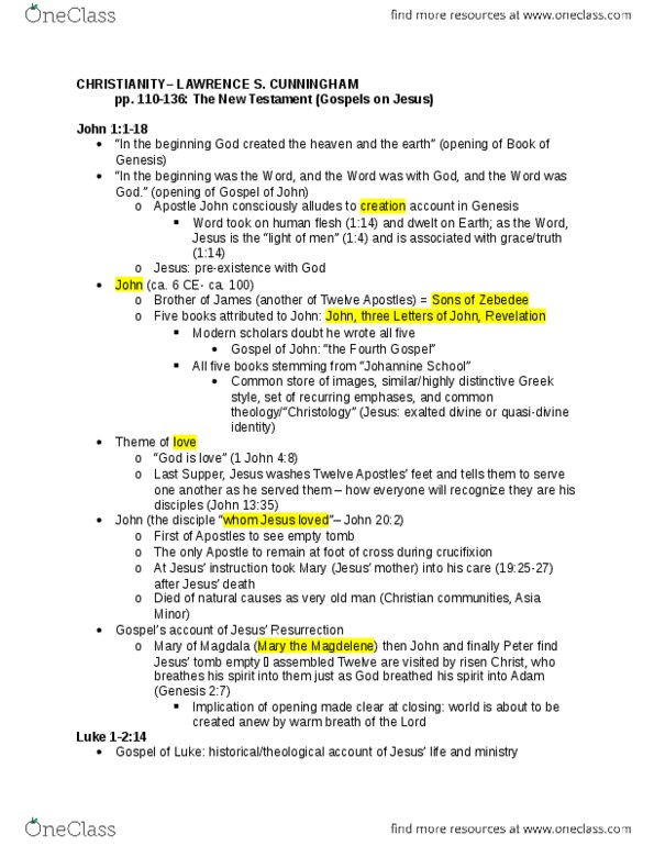 REL STD 5A Chapter Notes - Chapter pp. 110-136: The Jewish War, Epistle To The Colossians, Johannine Literature thumbnail