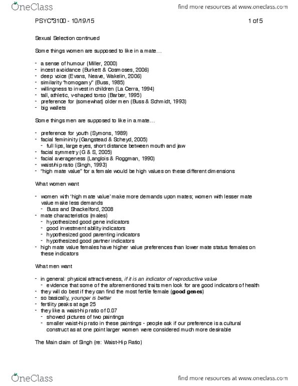 PSYC 3100 Lecture Notes - Lecture 16: Mate Choice, Amygdala, Kin Recognition thumbnail