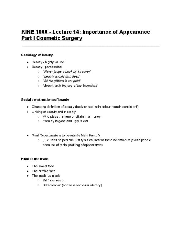 KINE 1000 Lecture Notes - Lecture 14: Cultural Capital, Susan Bordo, Sun Tanning thumbnail