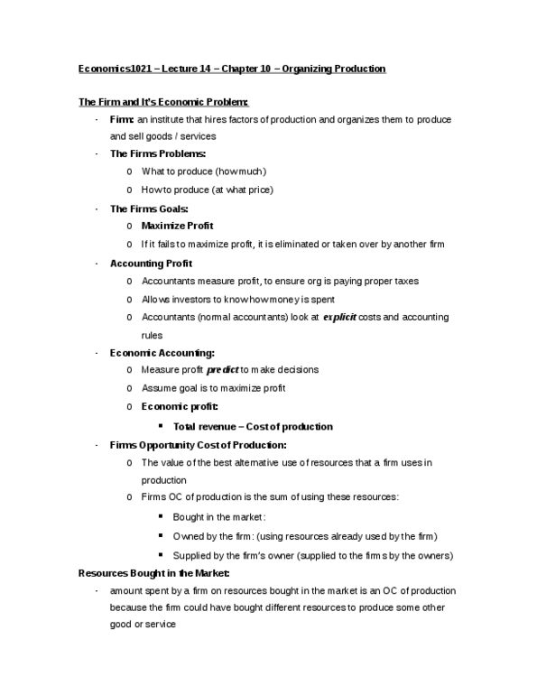 Economics 1021A/B Lecture Notes - Lecture 14: Market Power, Market Structure, Oligopoly thumbnail