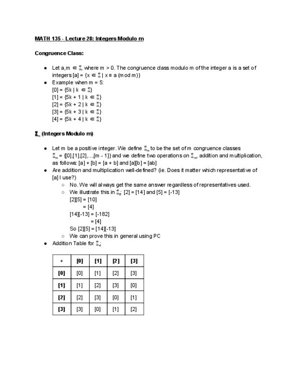 MATH135 Lecture Notes - Lecture 28: Multiplication Table, Additive Inverse thumbnail
