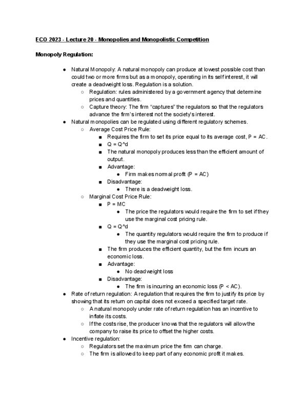 ECO 2023 Lecture Notes - Lecture 20: Marginal Cost, Monopolistic Competition, Deadweight Loss thumbnail