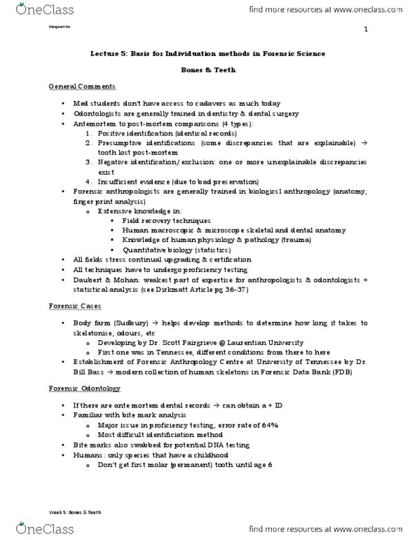 Anthropology 2235A/B Lecture Notes - Lecture 5: Forensic Anthropology, Shoulder Joint, List Of Statistical Packages thumbnail