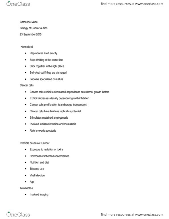 MICROBIO 160 Lecture Notes - Lecture 5: Telomerase, Progeria thumbnail