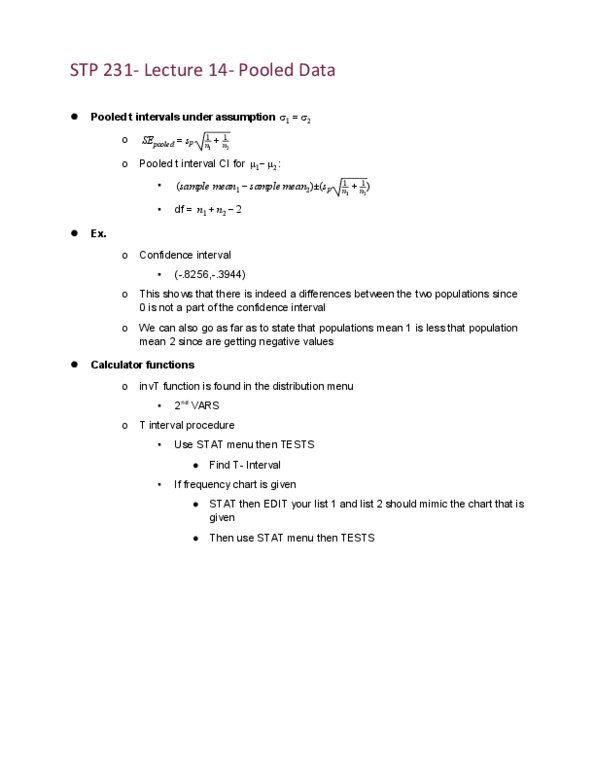 STP 231 Lecture Notes - Lecture 14: Confidence Interval thumbnail