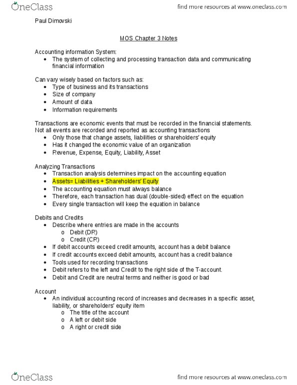 Management and Organizational Studies 1023A/B Lecture Notes - Lecture 3: Trial Balance, General Journal, Double-Entry Bookkeeping System thumbnail