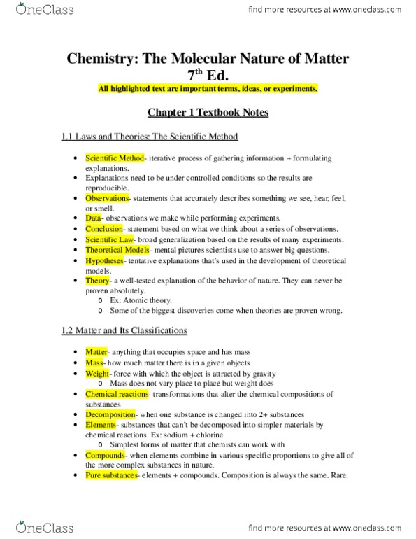CHE 1110 Chapter Notes - Chapter 1: Abbreviation, Pyrite, Decimal Mark thumbnail