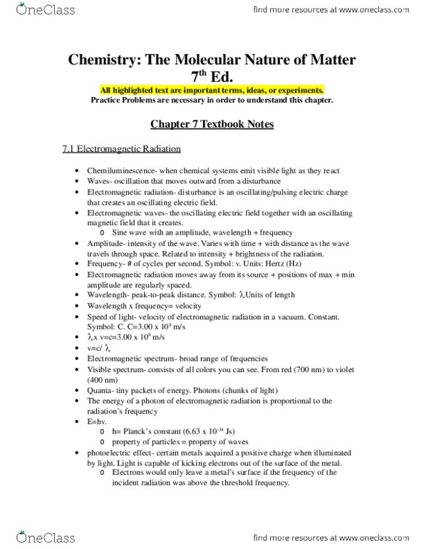 CHE 1110 Chapter Notes - Chapter 7: Rydberg Formula, Paramagnetism, Aufbau Principle thumbnail