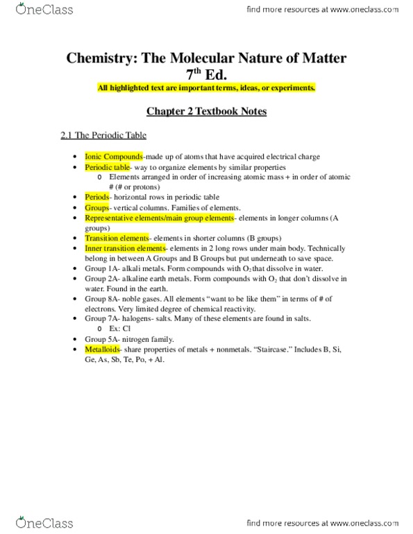 CHE 1110 Chapter Notes - Chapter 2: List Of Iarc Group 2B Carcinogens, Chemical Equation, Noble Gas thumbnail