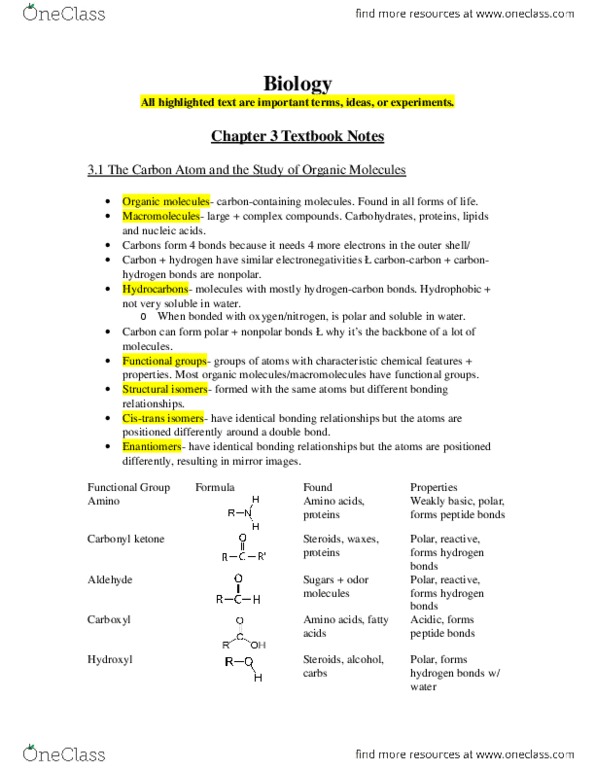 BIO 1070 Chapter Notes - Chapter 3: Ribosomal Rna, Glycosidic Bond, Glycerol thumbnail