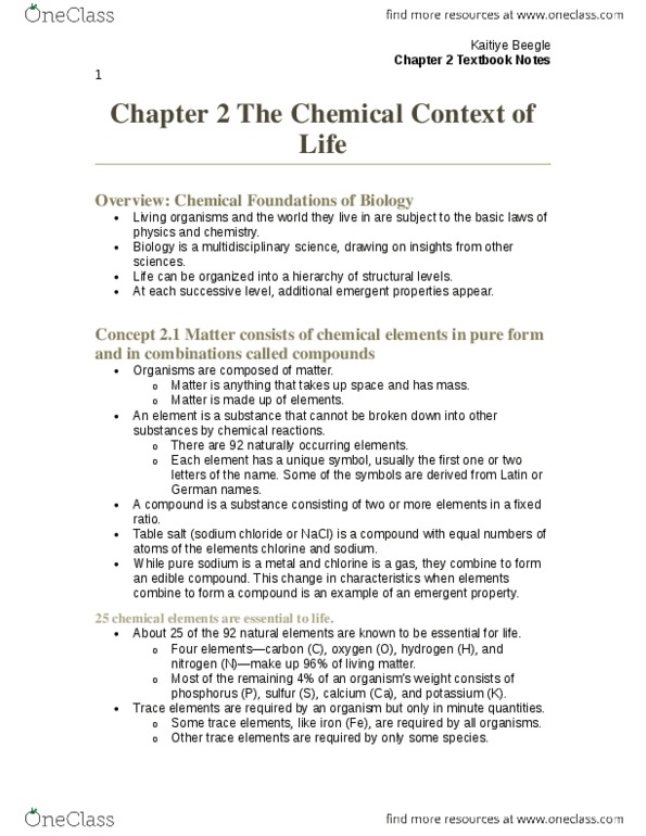 BIO 1305 Chapter Notes - Chapter 2: Ionic Compound, Opiate, Magnesium Chloride thumbnail