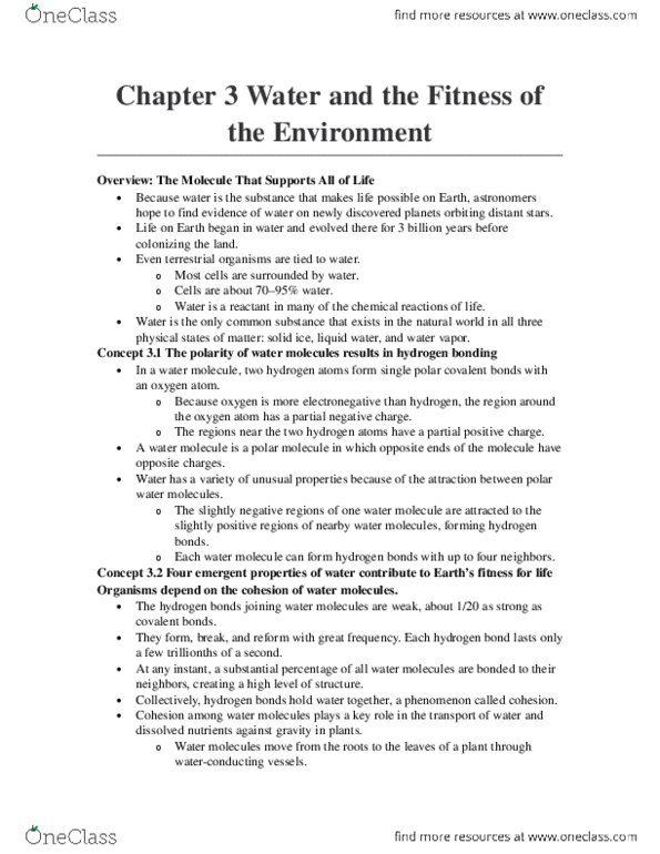 BIO 1305 Chapter Notes - Chapter 3: Wet Chemistry, Adirondack Mountains, Evaporation thumbnail