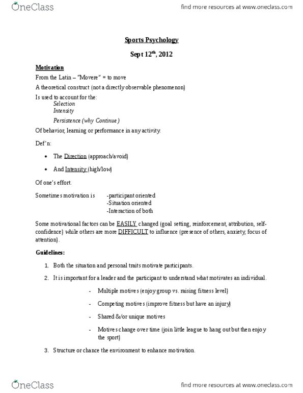 Kinesiology 1088A/B Lecture Notes - Lecture 2: Social Comparison Theory, Operant Conditioning, Critical Role thumbnail