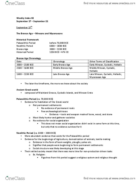Classical Studies 1000 Lecture Notes - Lecture 2: Heinrich Schliemann, Phaistos, Minoan Chronology thumbnail
