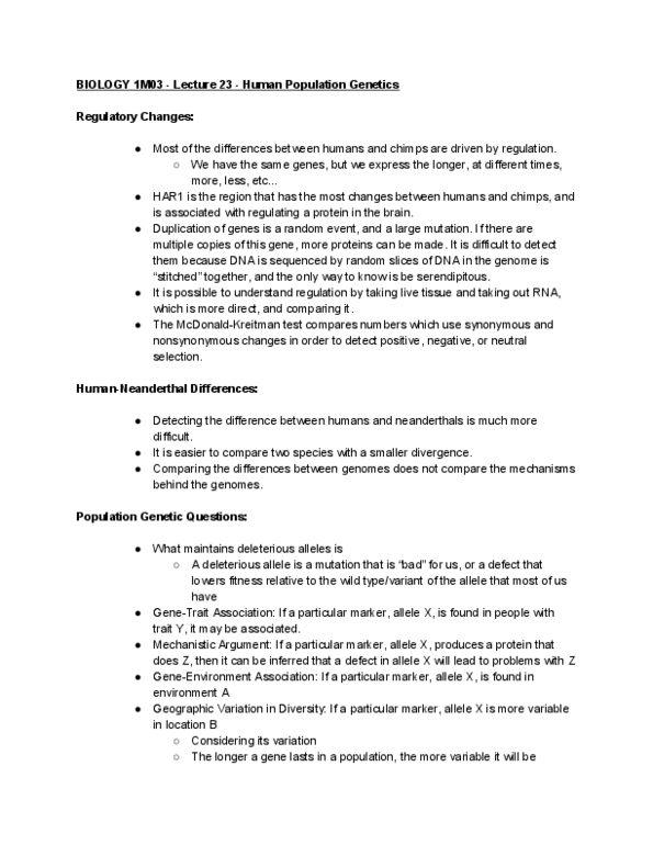 BIOLOGY 1M03 Lecture Notes - Lecture 23: Population Genetics, Epistasis, Phenylketonuria thumbnail