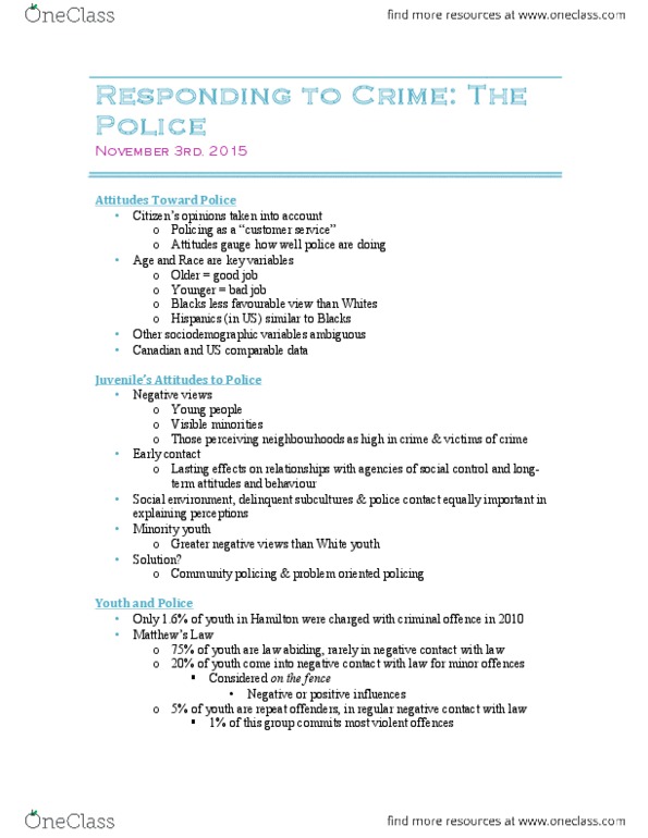 SOC 1500 Lecture Notes - Lecture 1: Community Policing, Social Environment, Problem Solving thumbnail