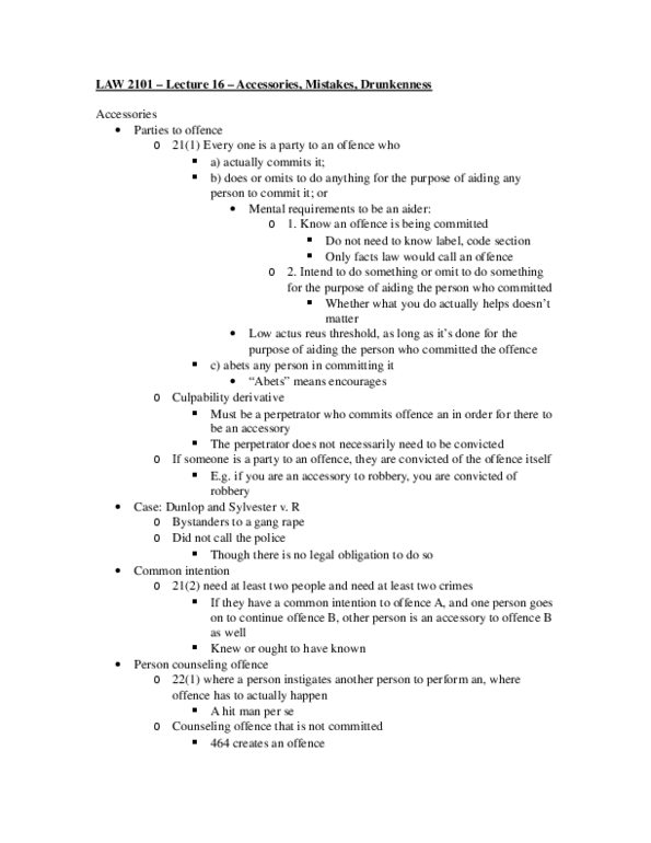 Law 2101 Lecture Notes - Lecture 16: Mens Rea, Actus Reus thumbnail