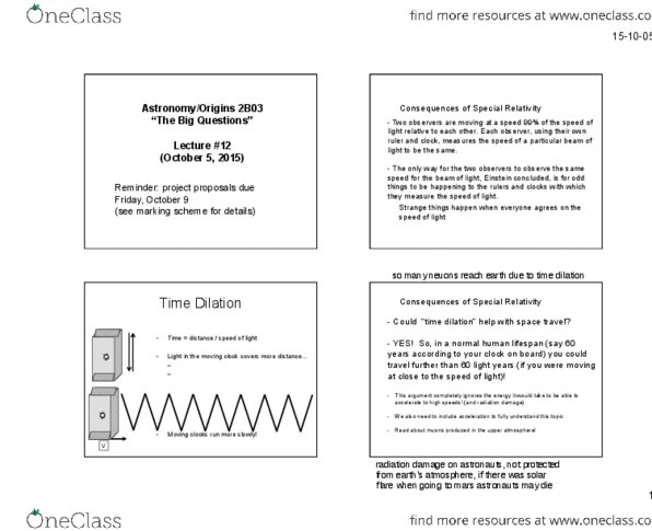 ASTRON 2B03 Lecture Notes - Lecture 12: Infinite Mass, Solar Flare, Length Contraction thumbnail