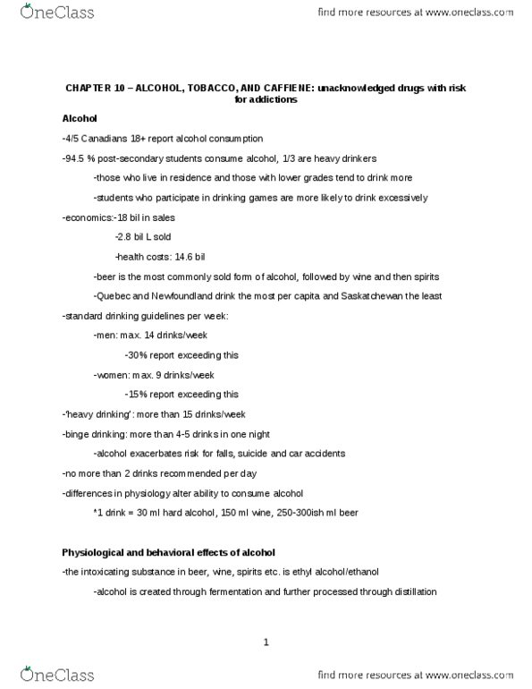HSS 1101 Lecture Notes - Lecture 11: Alcohol Dehydrogenase, Alcoholic Hepatitis, Binge Drinking thumbnail