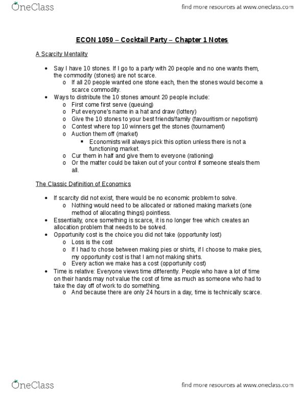 ECON 1050 Chapter Notes - Chapter 1-4: Opportunity Cost, Real Wages, Revealed Preference thumbnail