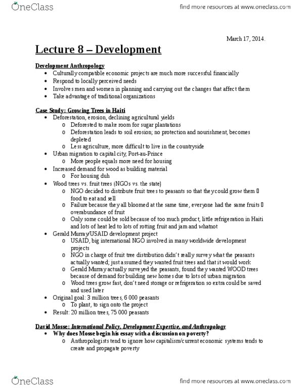 ANT100Y1 Lecture Notes - Lecture 8: Neoliberalism, United States Agency For International Development, Deadalive thumbnail
