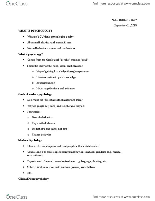 PSY 102 Lecture Notes - Lecture 1: Confirmation Bias, Reinforcement, Psychoanalysis thumbnail