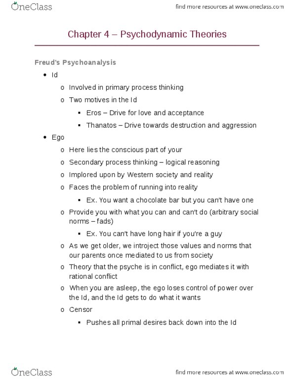 Psychology 2011A/B Lecture Notes - Lecture 4: Psychosynthesis, Preconscious, Dreamwork thumbnail