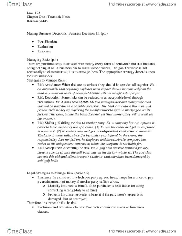LAW 122 Lecture 1: LAW Chapter One- Textbook Notes thumbnail