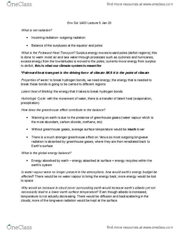 ENVIRSC 1A03 Lecture Notes - Lecture 5: Outgoing Longwave Radiation thumbnail