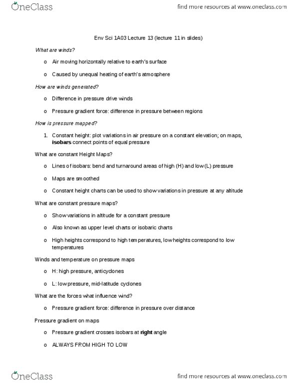 ENVIRSC 1A03 Lecture Notes - Lecture 13: Pressure Gradient, Altimeter thumbnail