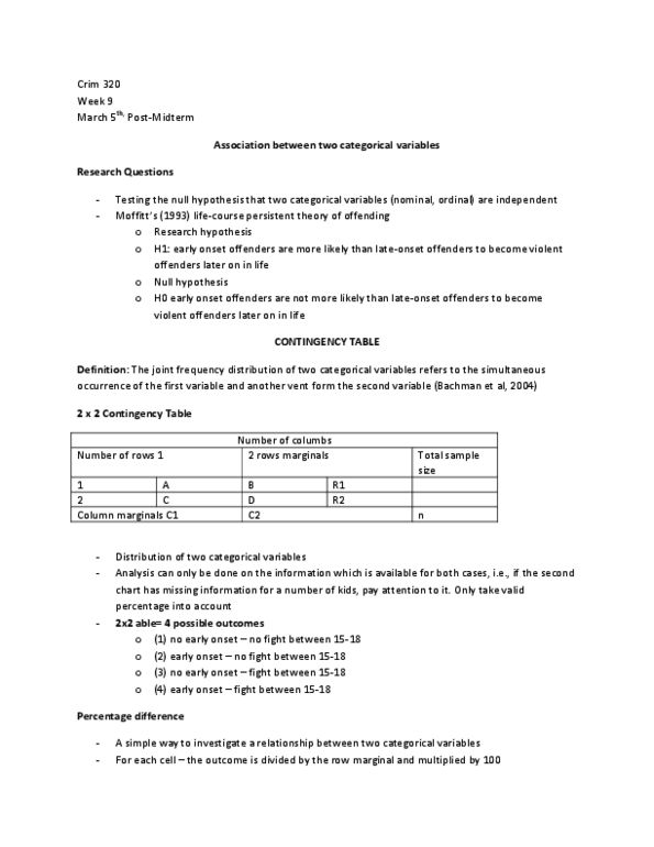 CRIM 320 Lecture Notes - Null Hypothesis, Joint Probability Distribution, Frequency Distribution thumbnail