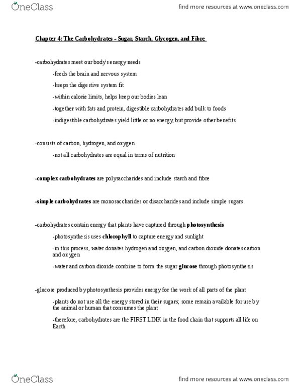 APA 2121 Chapter Notes - Chapter 4: Galactose, Fructose, Monosaccharide thumbnail