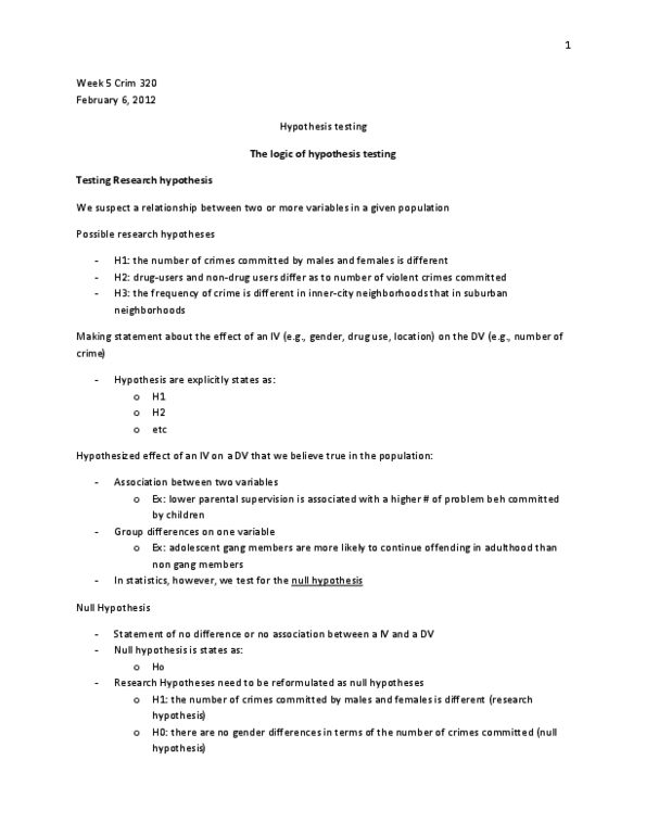 CRIM 320 Lecture Notes - Lecture 5: Statistical Parameter, Confidence Interval, Standard Deviation thumbnail