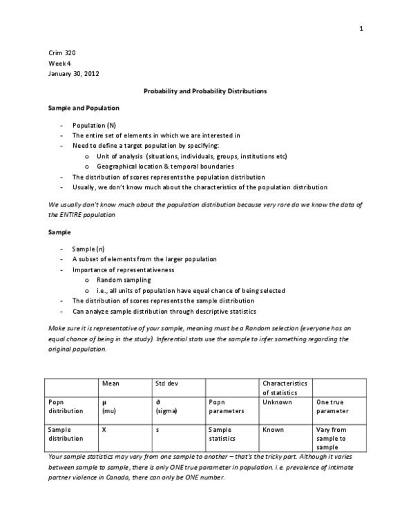 CRIM 320 Lecture Notes - Lecture 4: Unimodality, Normal Distribution, Statistical Hypothesis Testing thumbnail