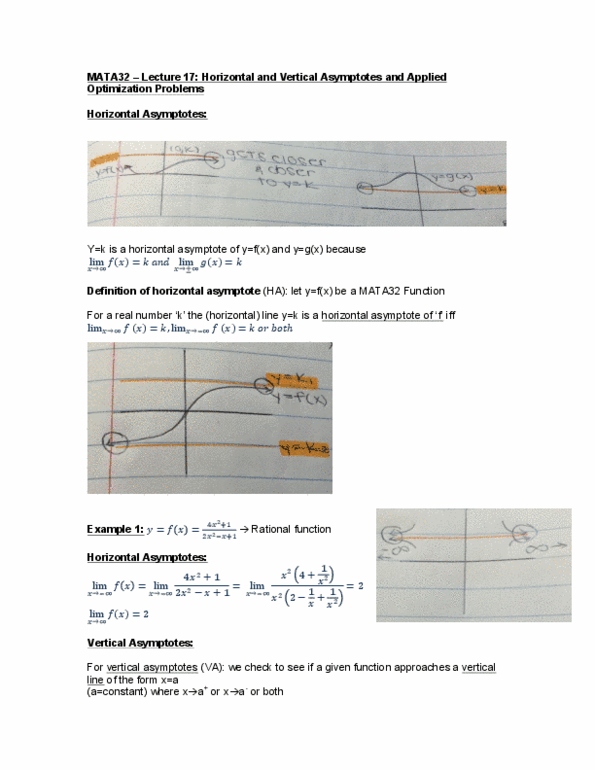 MATA32H3 Lecture Notes - Lecture 17: Asymptote, Rational Function, If And Only If thumbnail