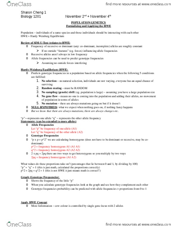 Biology 1201A Lecture Notes - Lecture 9: Genotype Frequency, Chi-Squared Distribution, Null Hypothesis thumbnail