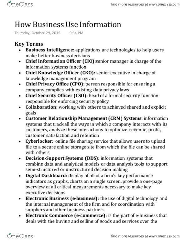 ITM 102 Lecture Notes - Lecture 2: Telepresence, Customer Relationship Management, Chief Security Officer thumbnail