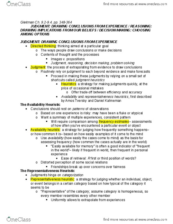 PSY BEH 11B Chapter Notes - Chapter 9.2-9.4: Keith Holyoak, Affective Forecasting, Utility thumbnail