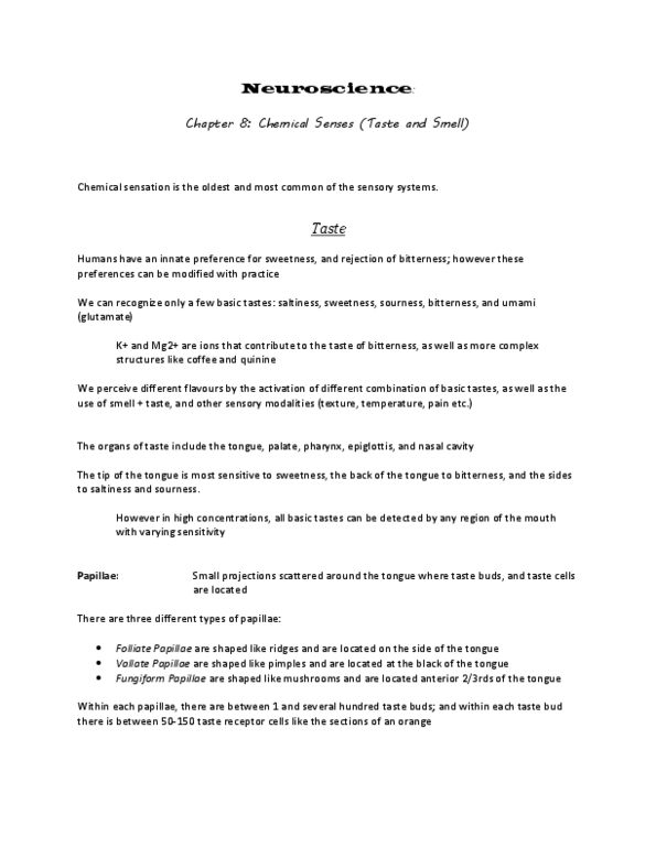 NROC64H3 Chapter Notes - Chapter 8: Ventral Posteromedial Nucleus, Vomeronasal Organ, Glycosaminoglycan thumbnail