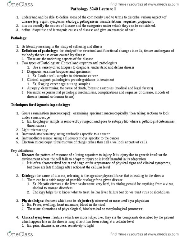 Pathology 3240A Lecture Notes - Lecture 1: Immunofluorescence, Respiratory Disease, Cholera thumbnail