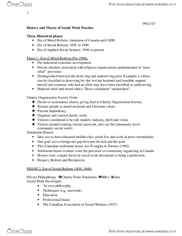 Social Work 1022A/B Lecture Notes - Lecture 3: Settlement Movement, Community Organizing, Phase 2 thumbnail
