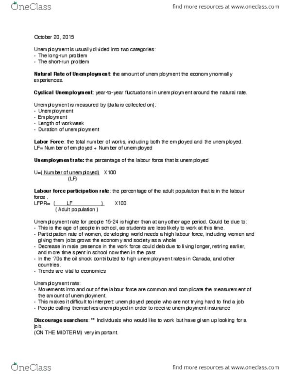 ECO 1102 Lecture Notes - Lecture 6: Structural Unemployment, Frictional Unemployment, Efficiency Wage thumbnail